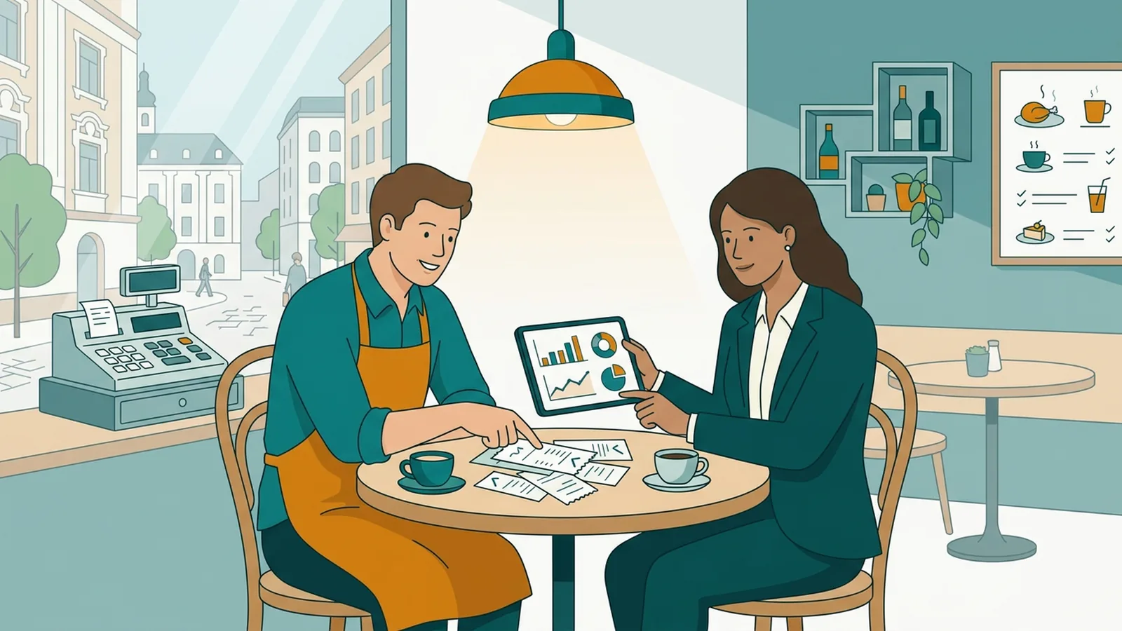 Steuerberater für Gastronomie & Hotellerie — Illustration zu Umsatzsteuer und Registrierkasse in der österreichischen Gastronomie